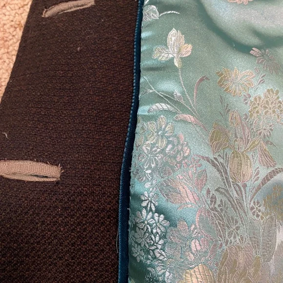 OOAK Handmade Wool, Faux Sherpa, Satin Lined Coat Ginkgo Leaf Patttern Medium - Picture 8 of 9